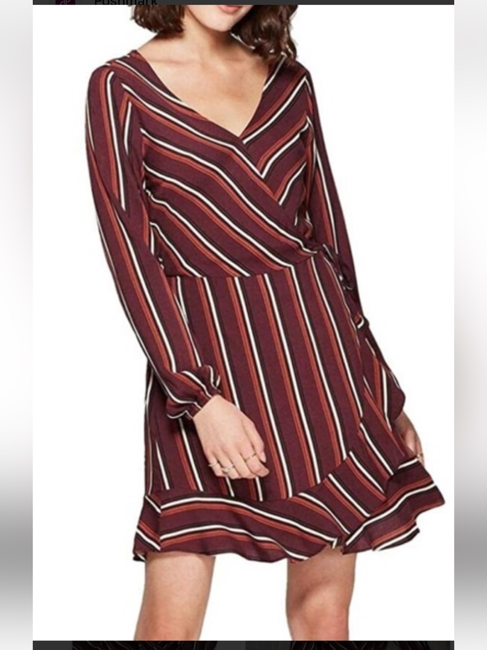 Xhilaration Burgundy Striped V-Neck Long Sleeve Dress